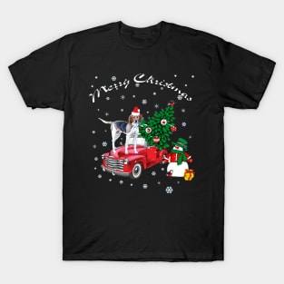 Treeing Walker Coonhound Rides Red Truck Christmas T-Shirt